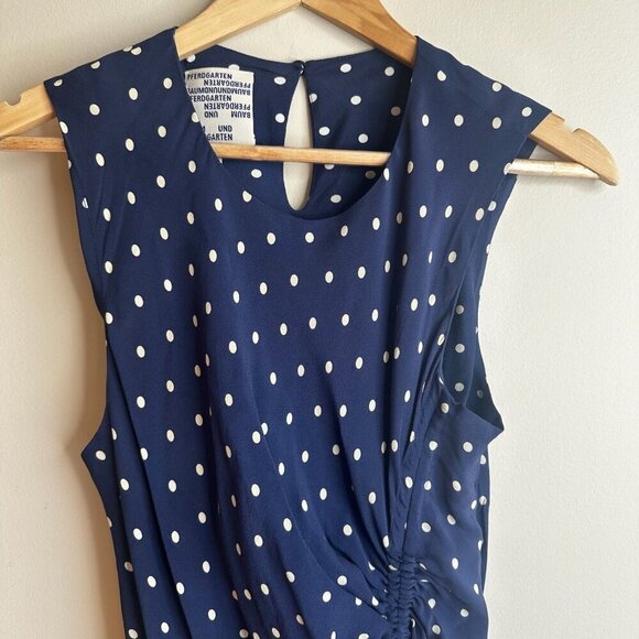 Baum Und Pferdgarten Midi Dress Sz 36 Navy Blue Polka Dot Sleeveless Silk Blend - Picture 5 of 16